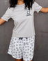 Women summer pajama set Grey Tee + Pandas shorts
